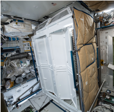Dual toilet stall installed on the space station. 