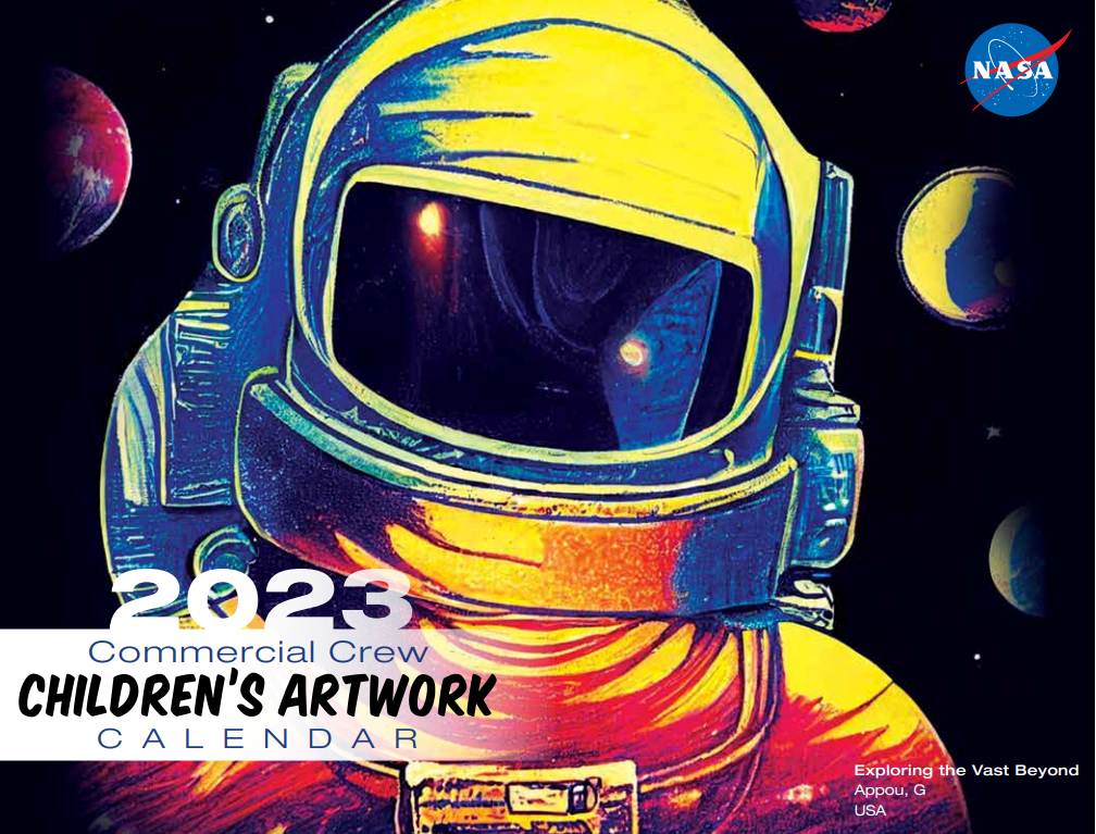 The cover of the 2023 Commercial Crew Children's Artwork Calendar.