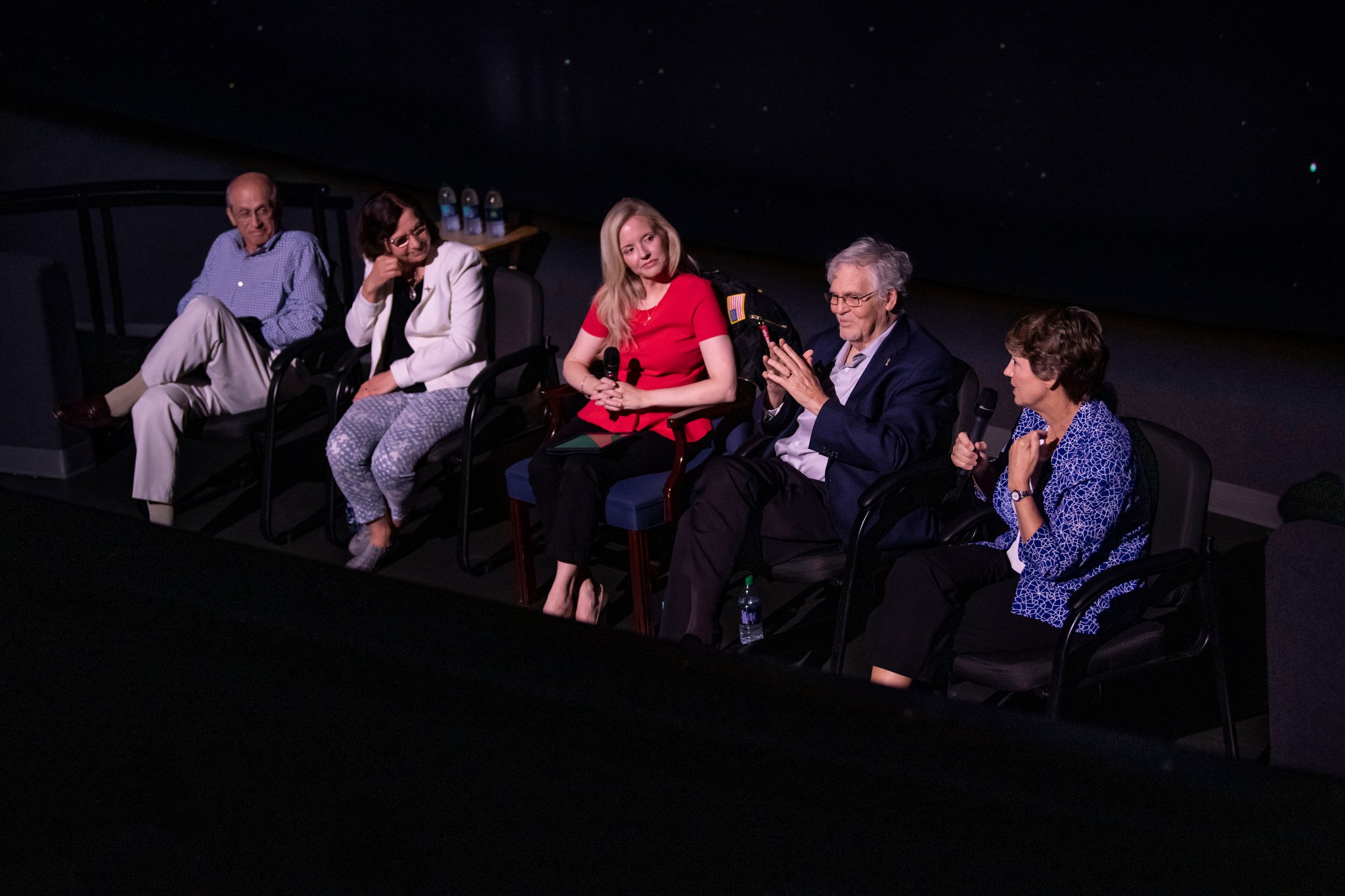 Retired NASA astronaut Eileen Collins, right, addresses the Chandra X-ray Observatory 20th anniversary panel Sept. 4.