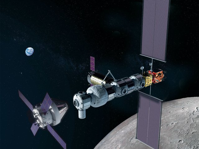 Concept image showing the Gateway in lunar orbit