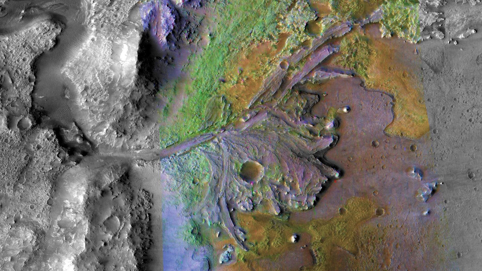 image is of Jezero Crater on Mars, the landing site for NASA's Mars 2020 mission