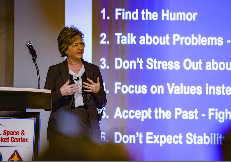 Lisha Adams, executive deputy to the commanding general of the U.S. Army Materiel Command, delivers keynote address at NASA.