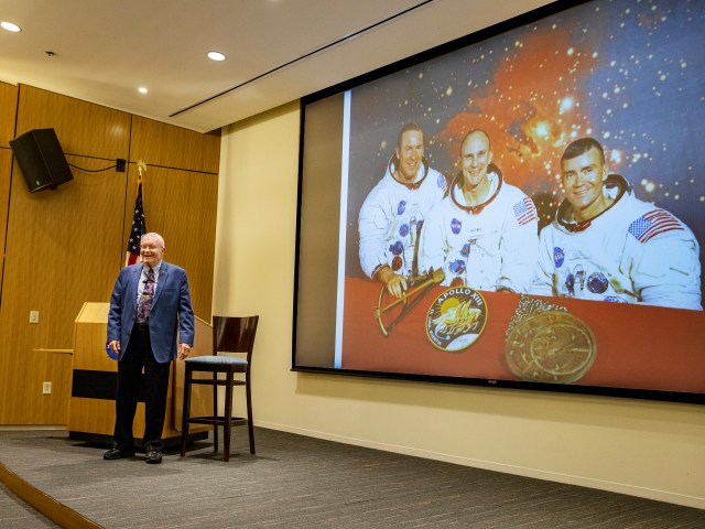 Apollo 13 astronaut Fred Haise recently visited NASA's Langley Research Center to talk about his experiences in space.