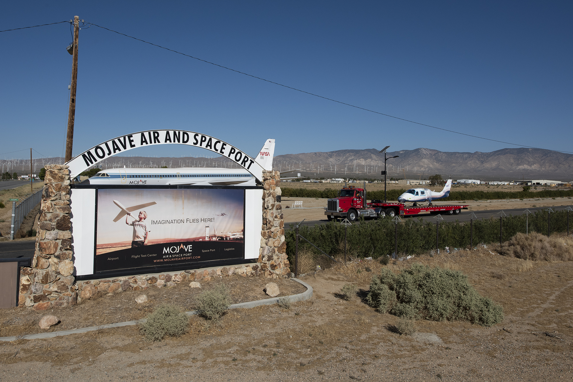 NASA?s all-electric X-57 Maxwell, in its Mod II configuration, departs Mojave Air and Space Port for AFRC.
