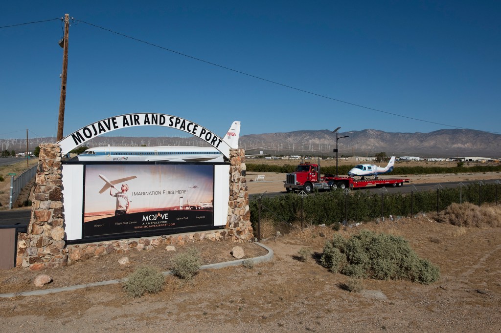 NASA?s all-electric X-57 Maxwell, in its Mod II configuration, departs Mojave Air and Space Port for AFRC.
