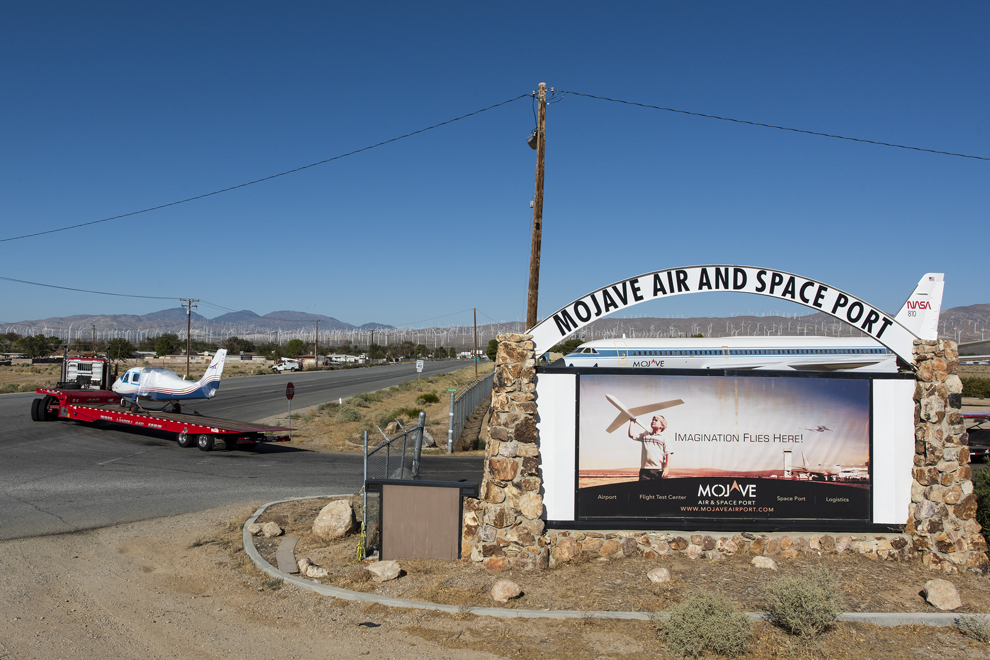 NASA?s all-electric X-57 Maxwell, in its Mod II configuration, departs Mojave Air and Space Port for AFRC.