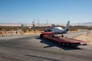 NASA?s all-electric X-57 Maxwell, in its Mod II configuration, arrives at AFRC.