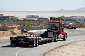 NASA?s all-electric X-57 Maxwell, in its Mod II configuration, arrives at AFRC.