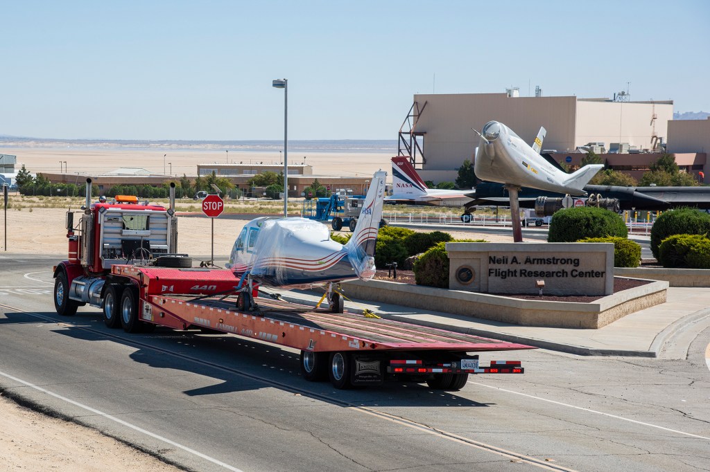 NASA?s all-electric X-57 Maxwell, in its Mod II configuration, arrives at NASA?s AFRC in Edwards, CA.