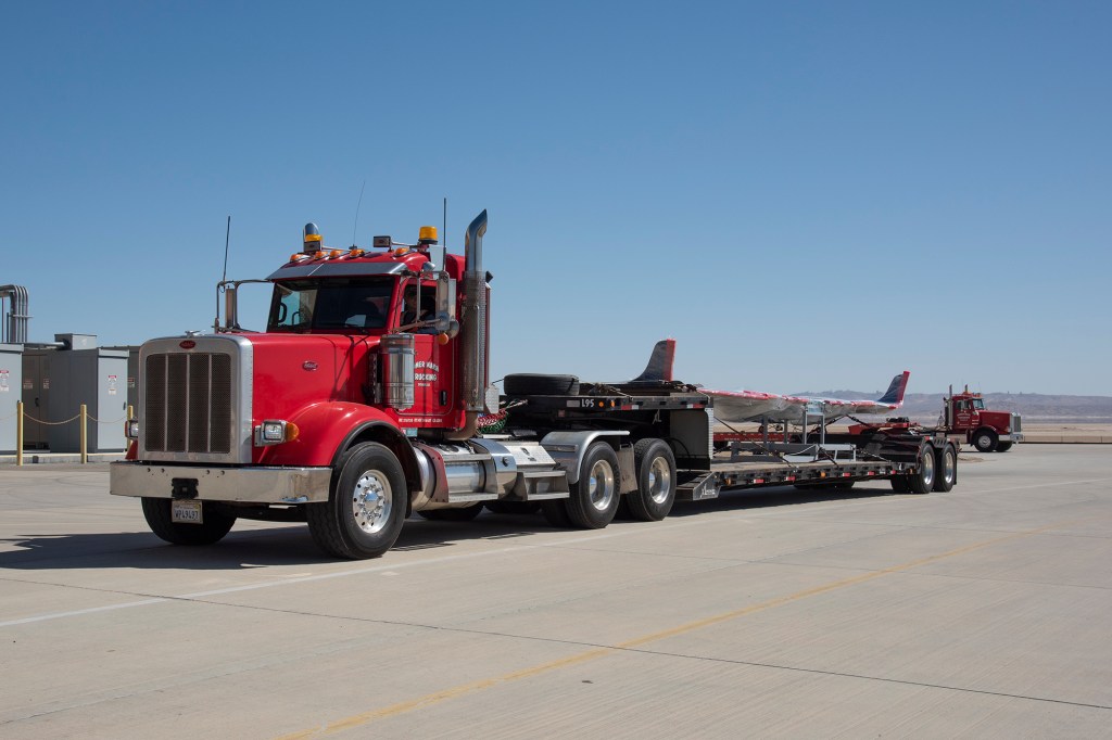 NASA?s all-electric X-57 Maxwell, in its Mod II configuration, arrives at AFRC in EEdwards, California.