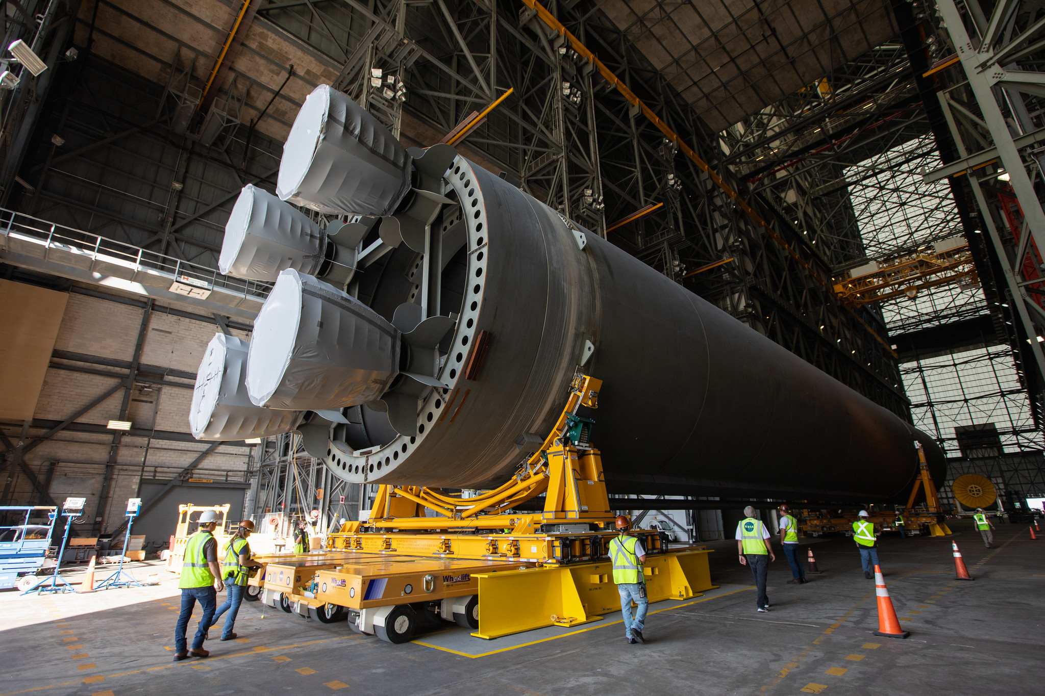 NASA crews at Stennis Space Center clear a milestone in preparation for Green Run testing of the Space Launch System core stage.