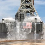 A wet flow test at Launch Pad 39B on September 13, 2019, tests the sound suppression system.
