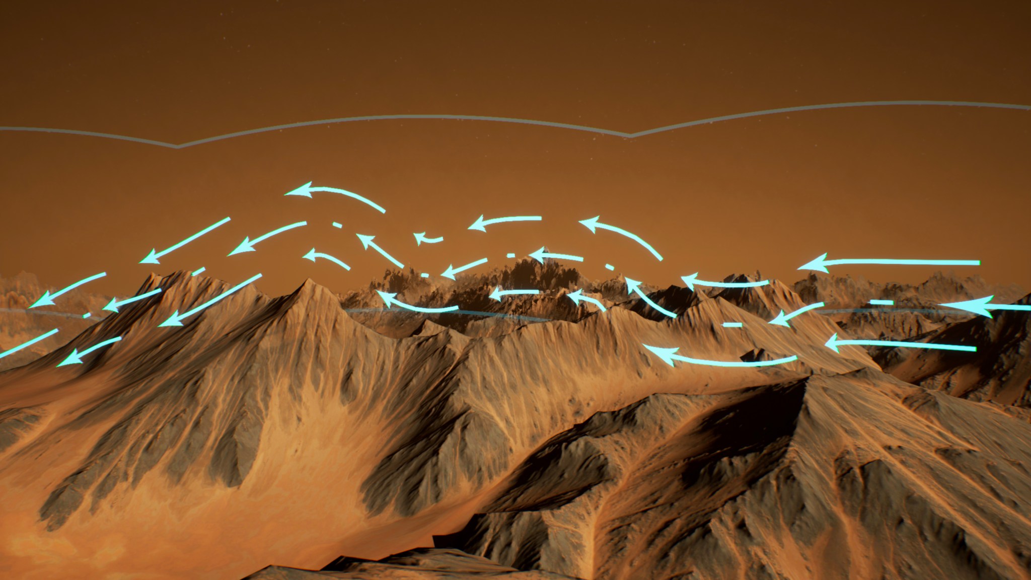 Conceptual image of surface winds generating gravity waves