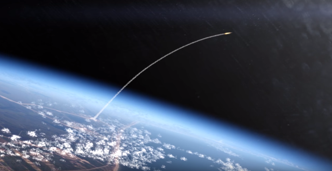 Illustration of a launch as viewed from space.