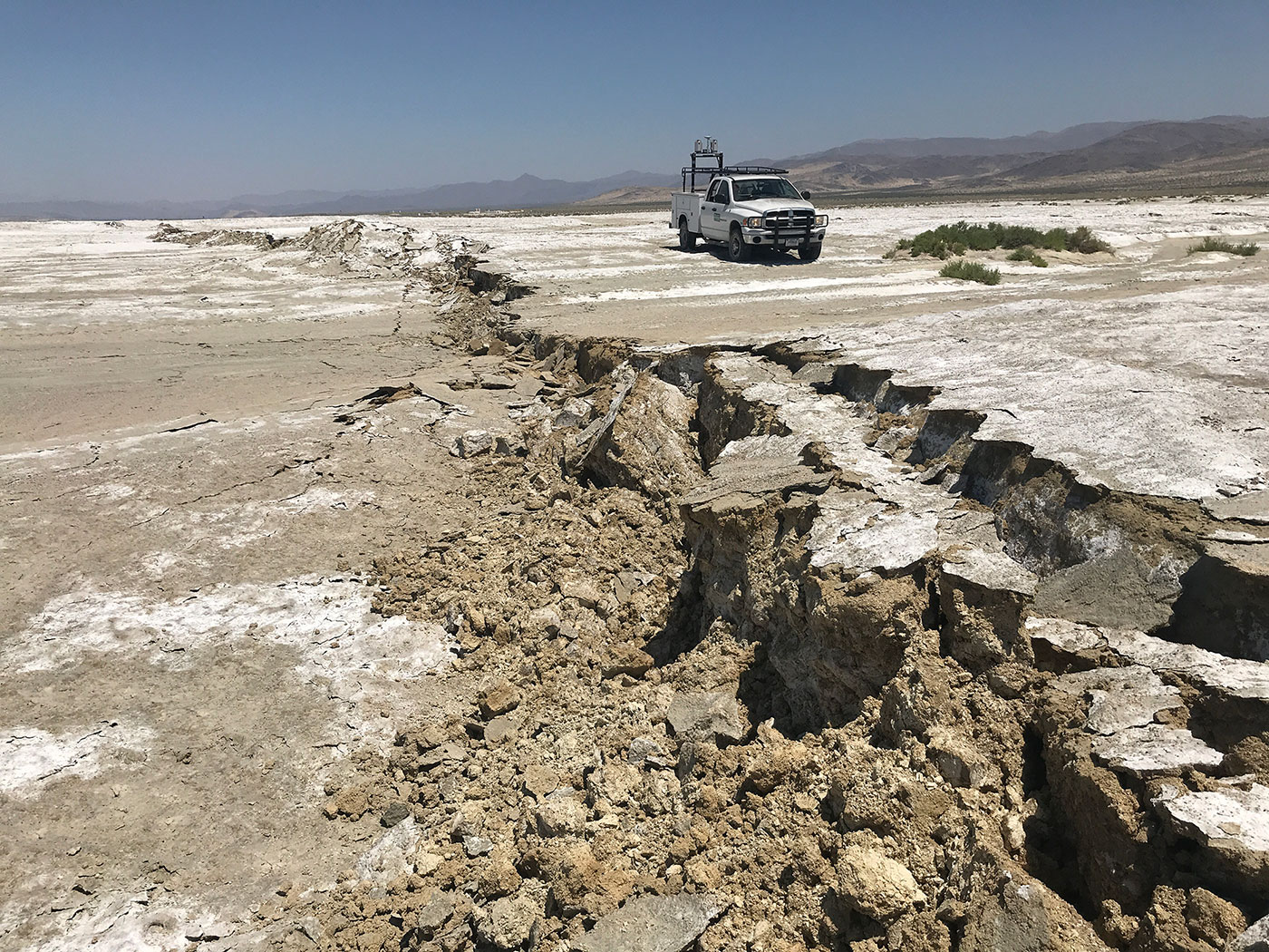 A USGS Earthquake Science Center Mobile Laser Scanning truck scans the surface