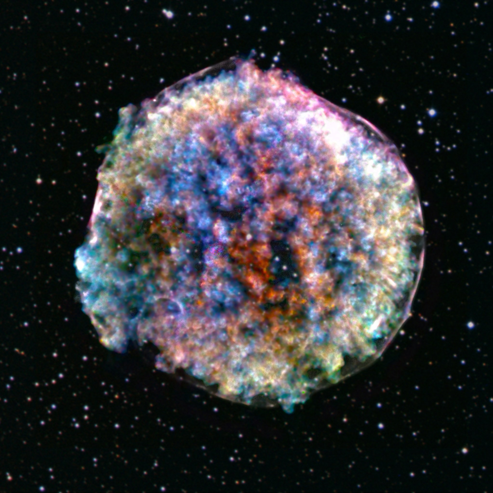 A new image of the Tycho supernova remnant from Chanda shows a pattern of bright clumps and fainter holes in the X-ray data.