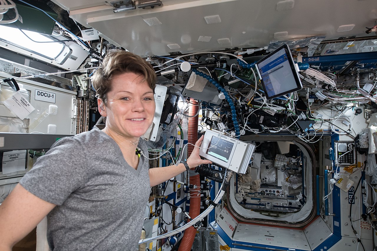 NASA astronaut Anne McClain exercises aboard the International Space Station during Expedition 58-59. 