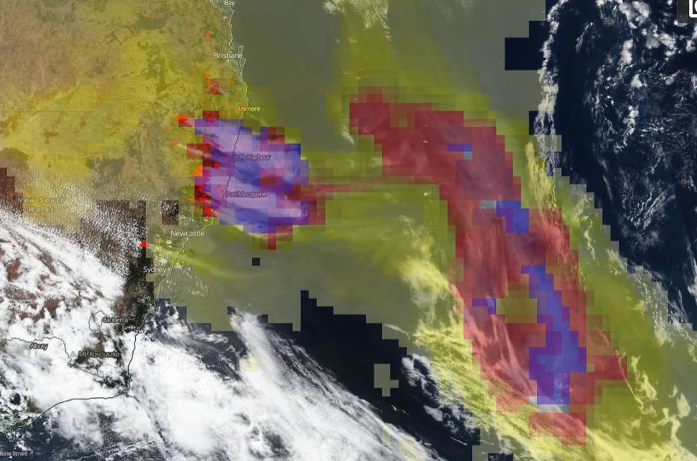 Showing the density of aerosols in the smoke coming off the Australia bushfires