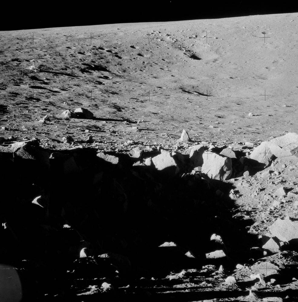 apollo_12_eva2_block_crater_w_surveyor_3_and_astro_tracks_in_background