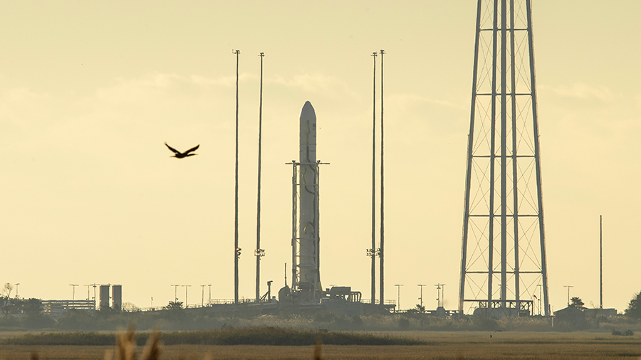 The Northrop Grumman Antares rocket with the Cygnus cargo craft inside