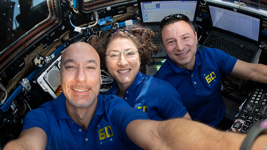 Astronauts (from left) Luca Parmitano, Christina Koch and Andrew Morgan