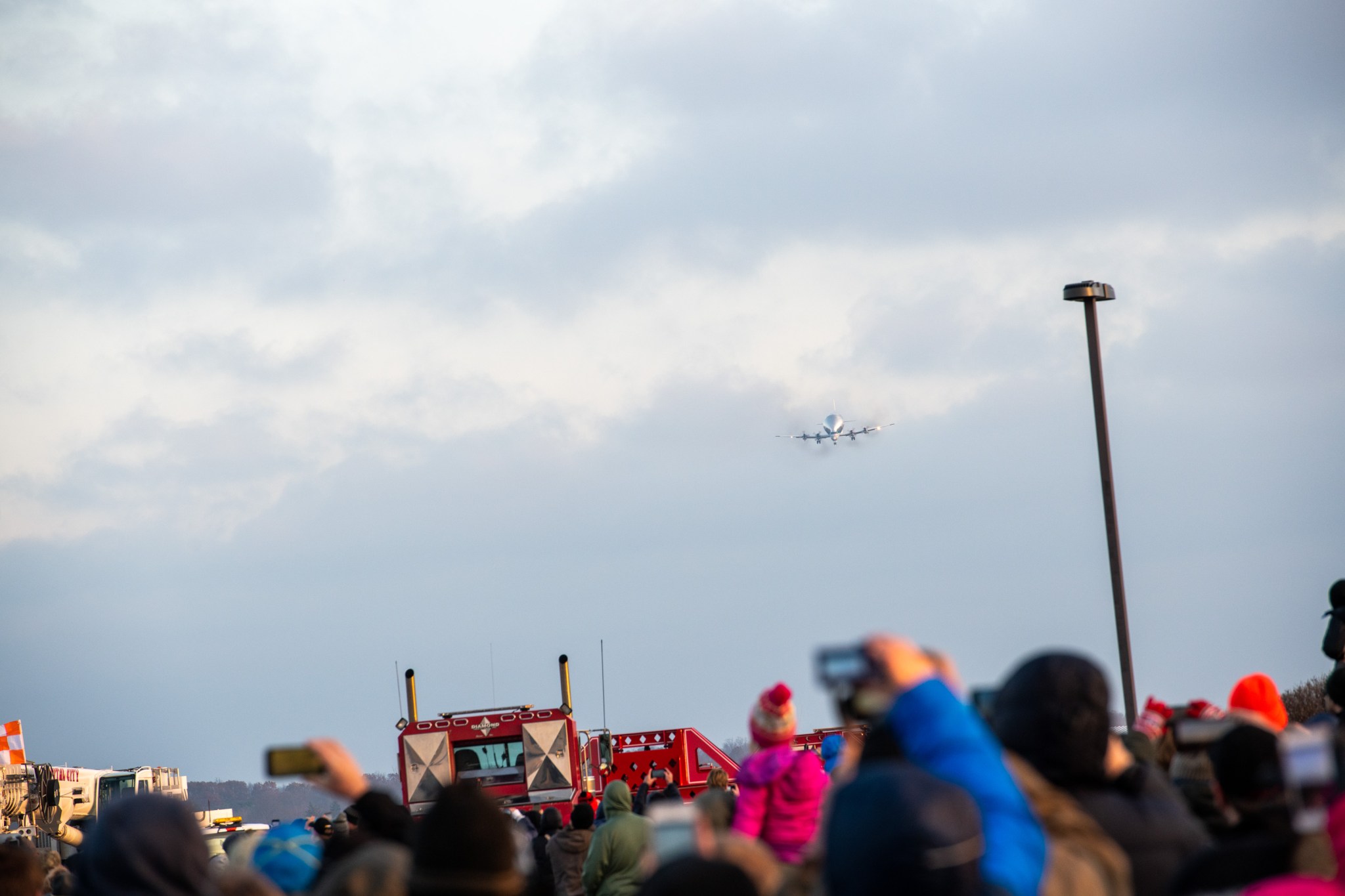 NASA Super Guppy coming in for a landing.