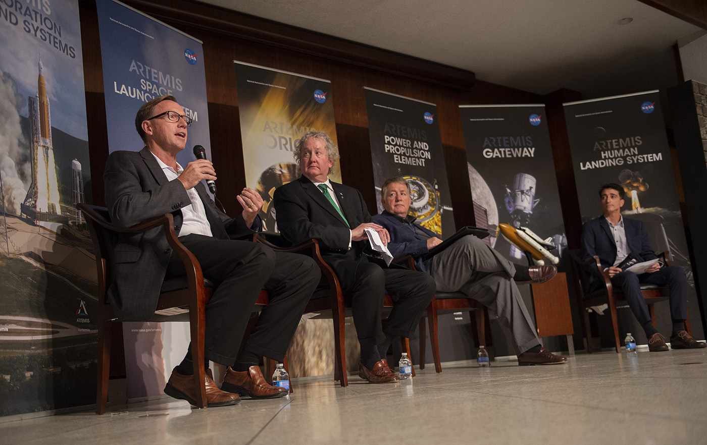 A panel discussing lessons learned from Columbia featured, from left, Steve Miley,  Bill Hill,  Preston Jones,  and Mike Ciannil