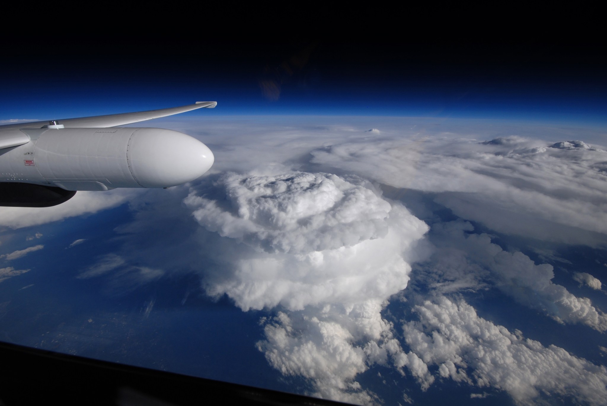 NASA’s ER-2 aircraft flies over a storm system in North Carolina during the Integrated Precipitation and Hydrology Experiment.  