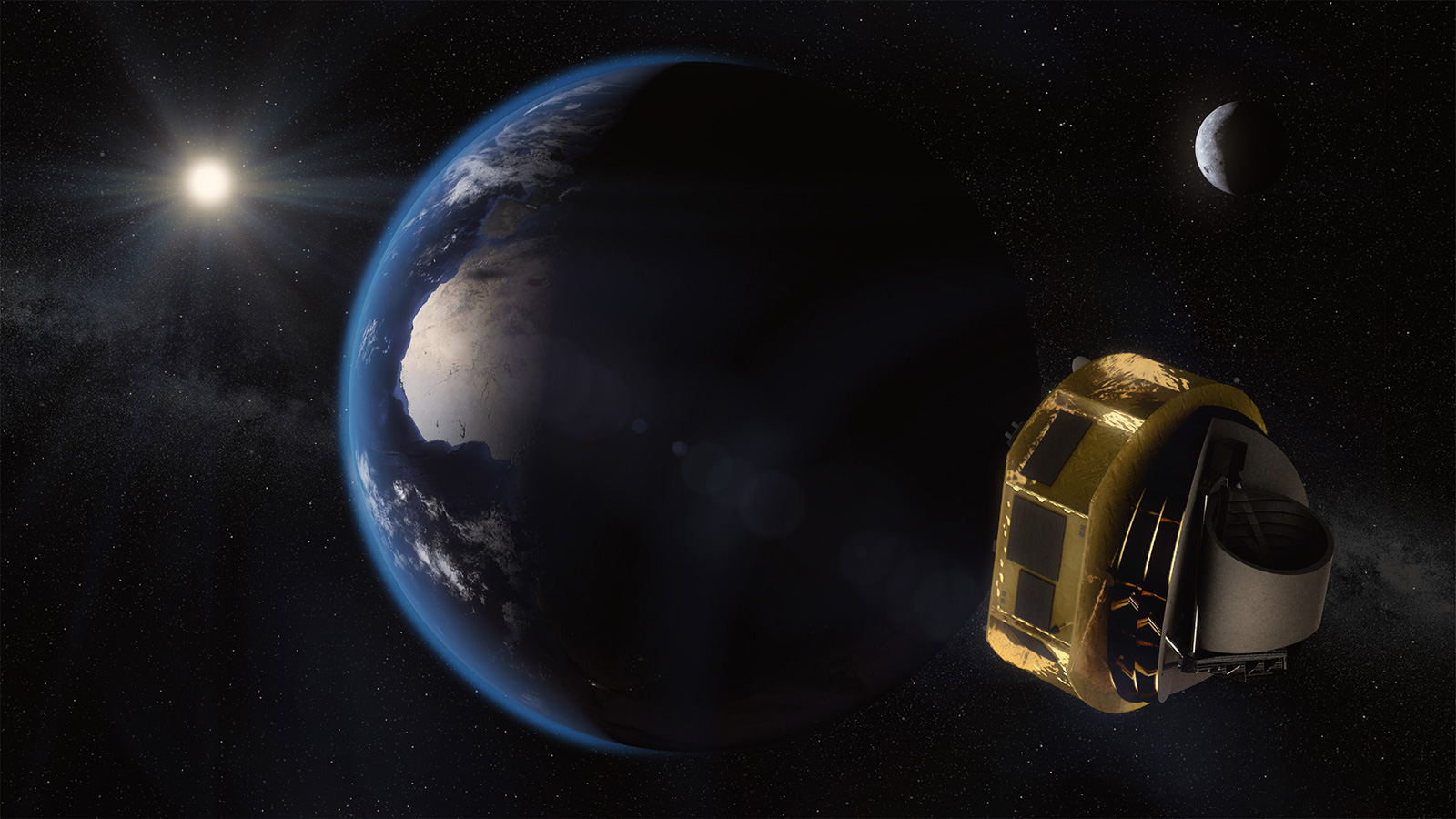 This artist's concept shows the European Space Agency's ARIEL spacecraft on its way to Lagrange Point 2 (L2)