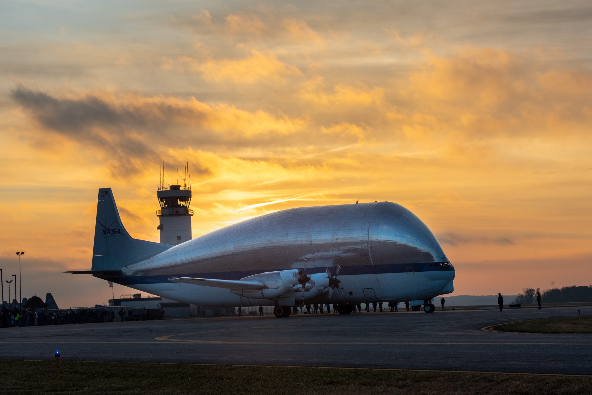 NASA Super Guppy Aircraft at sunset