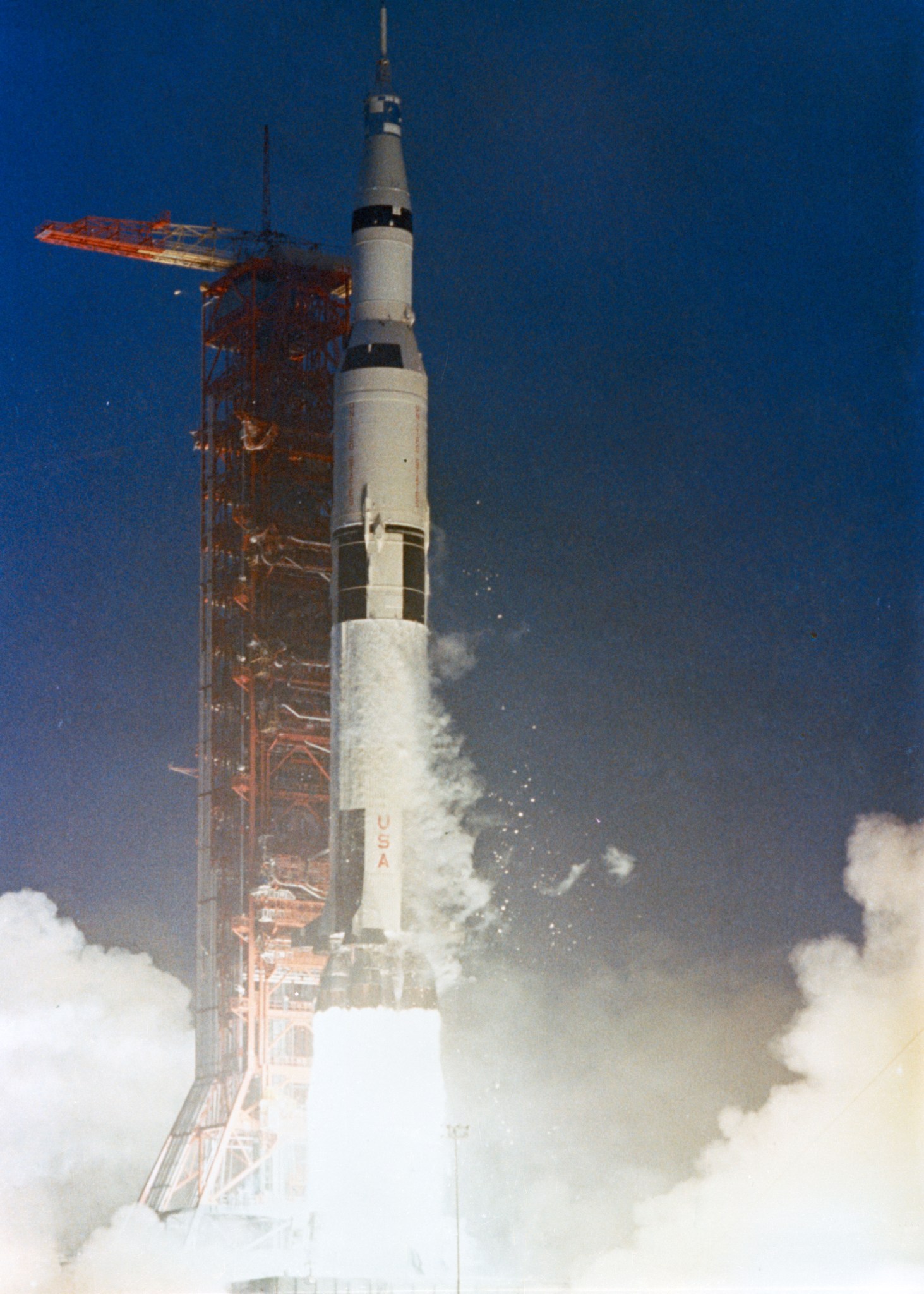 The Saturn V rocket with the Apollo 12 space vehicle lifts off from Launch Pad 39A at 11:22 a.m. EST on Nov. 14, 1969.