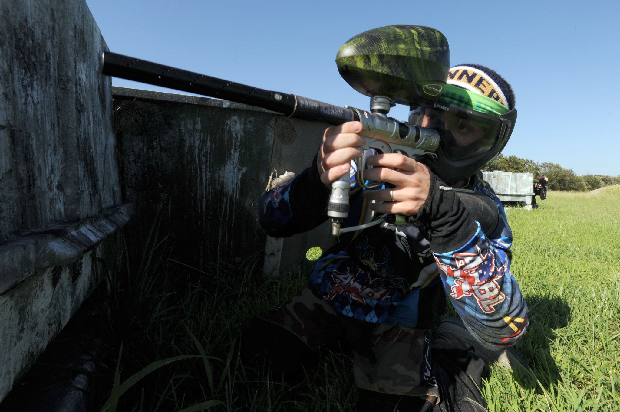 Person playing paintball.