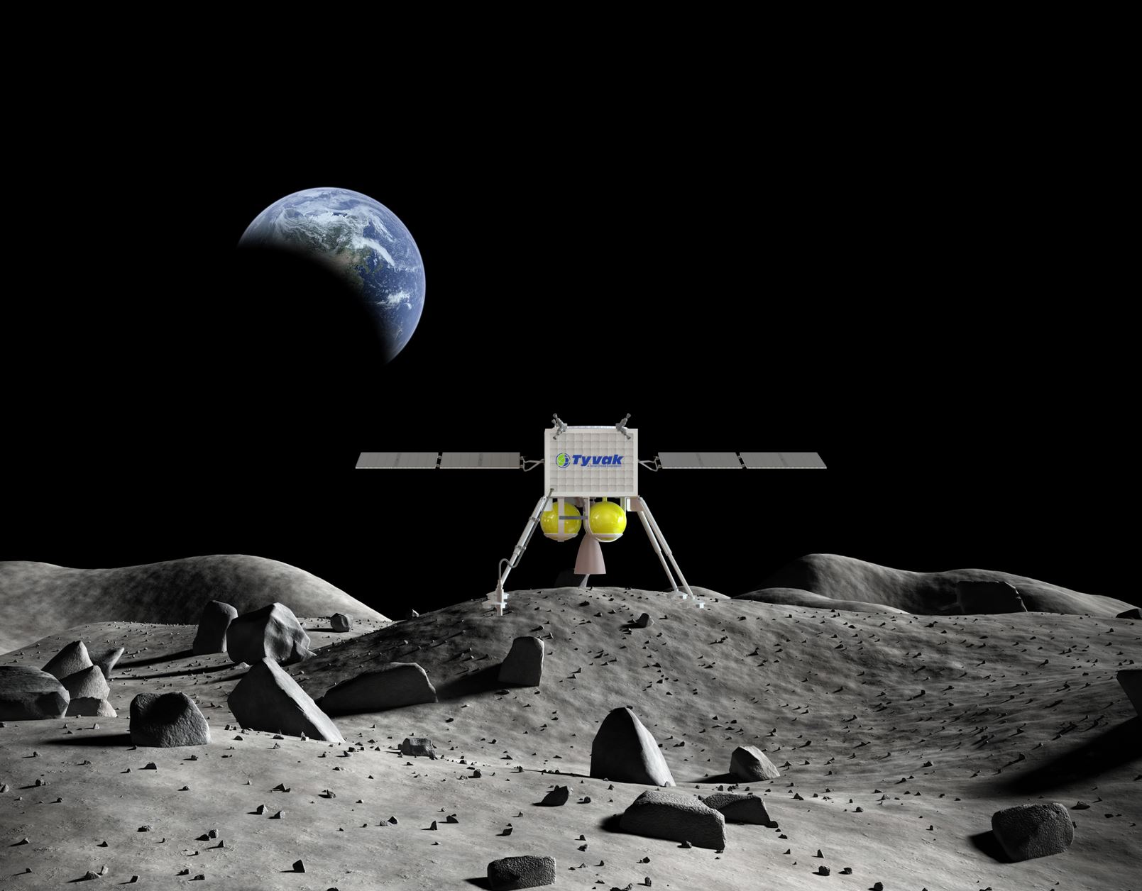 Artist's concept of a Tyvak commercial lander on the Moon.