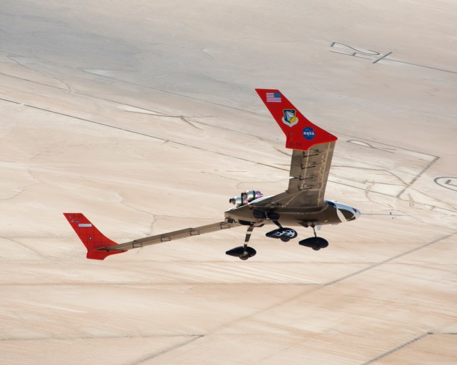 The X-56A remotely piloted aircraft begins a research mission from NASA?s AFRC.