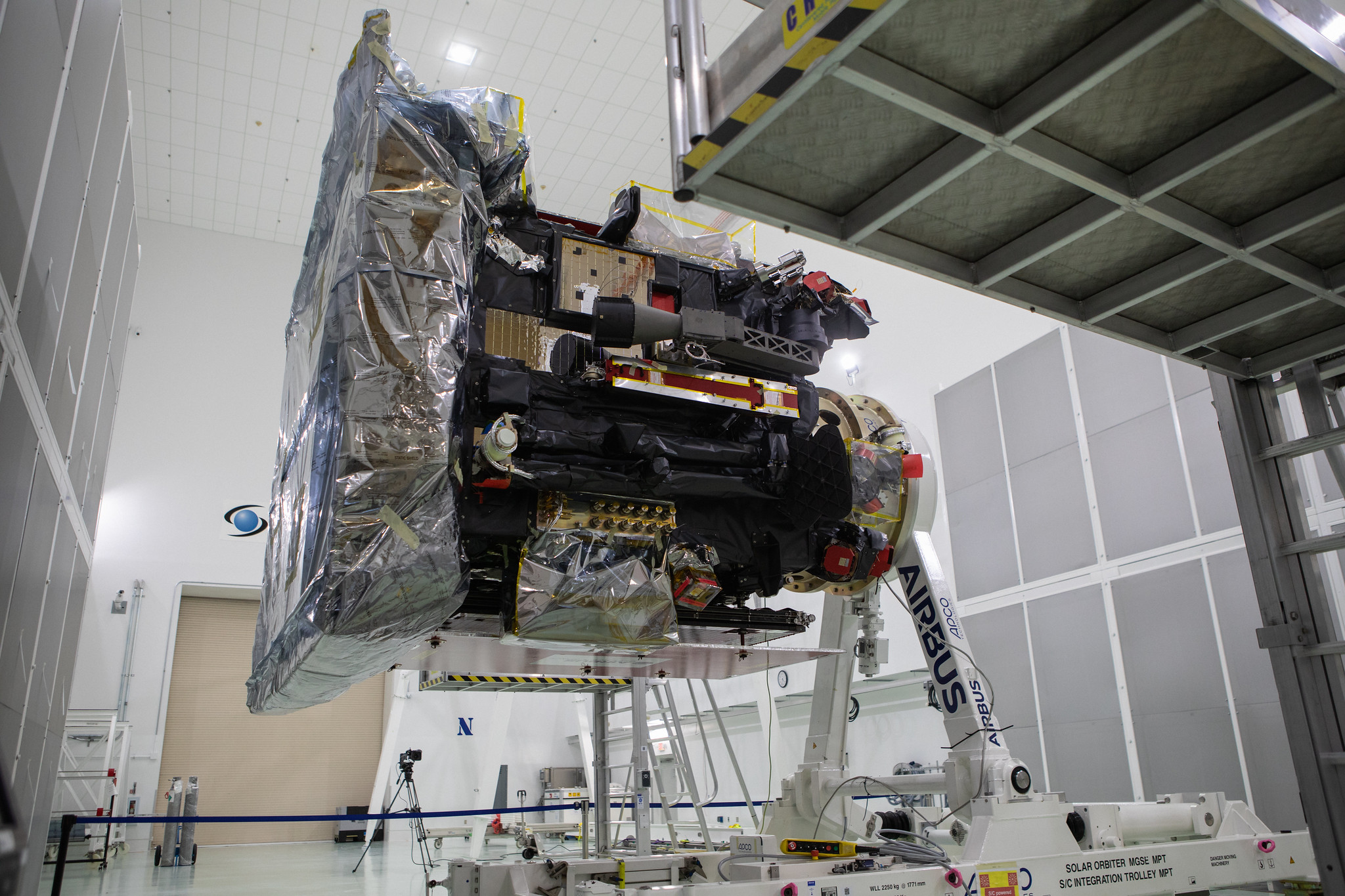 At Astrotech Space Operations in Titusville, Florida, the Solar Orbiter spacecraft was removed from its shipping container.