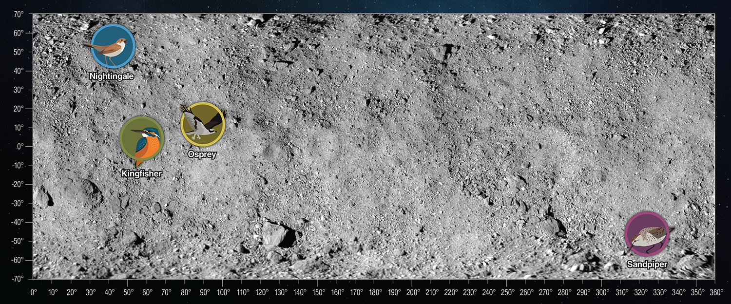 rectangle showing rocky terrain and four locations