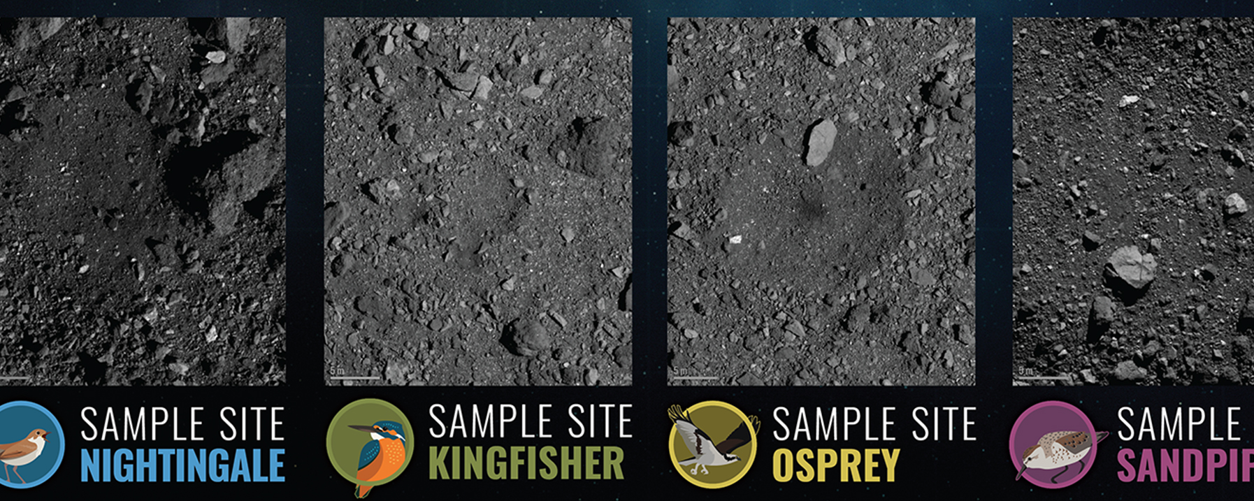 Areas on an asteroid and text