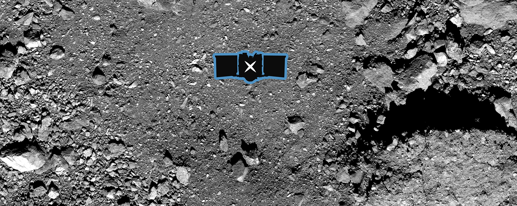 Image of asteroid with graphic