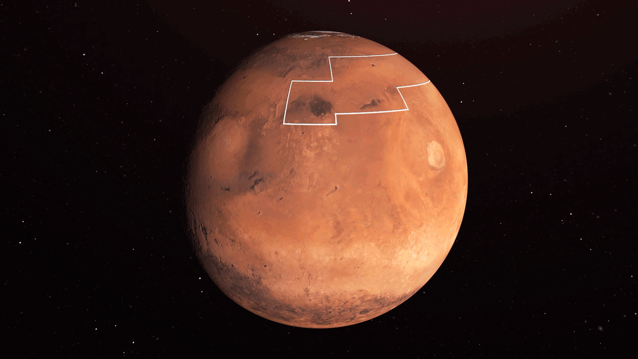 The annotated area of Mars in this illustration holds near-surface water ice