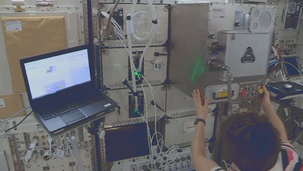 animated gif of astronaut Anne McClain installing hardware inside the space station