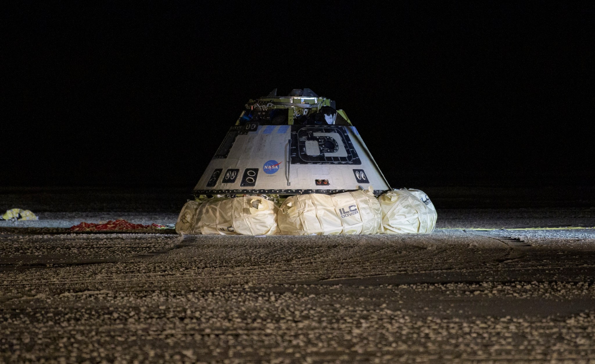Boeing CST-100 Starliner spacecraft is seen after it landed in White Sands, New Mexico, Sunday, Dec. 22, 2019