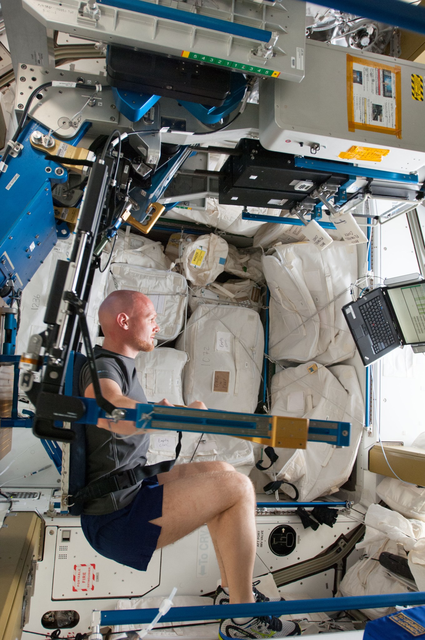 astronaut Alexander Gerst working out inside the space station
