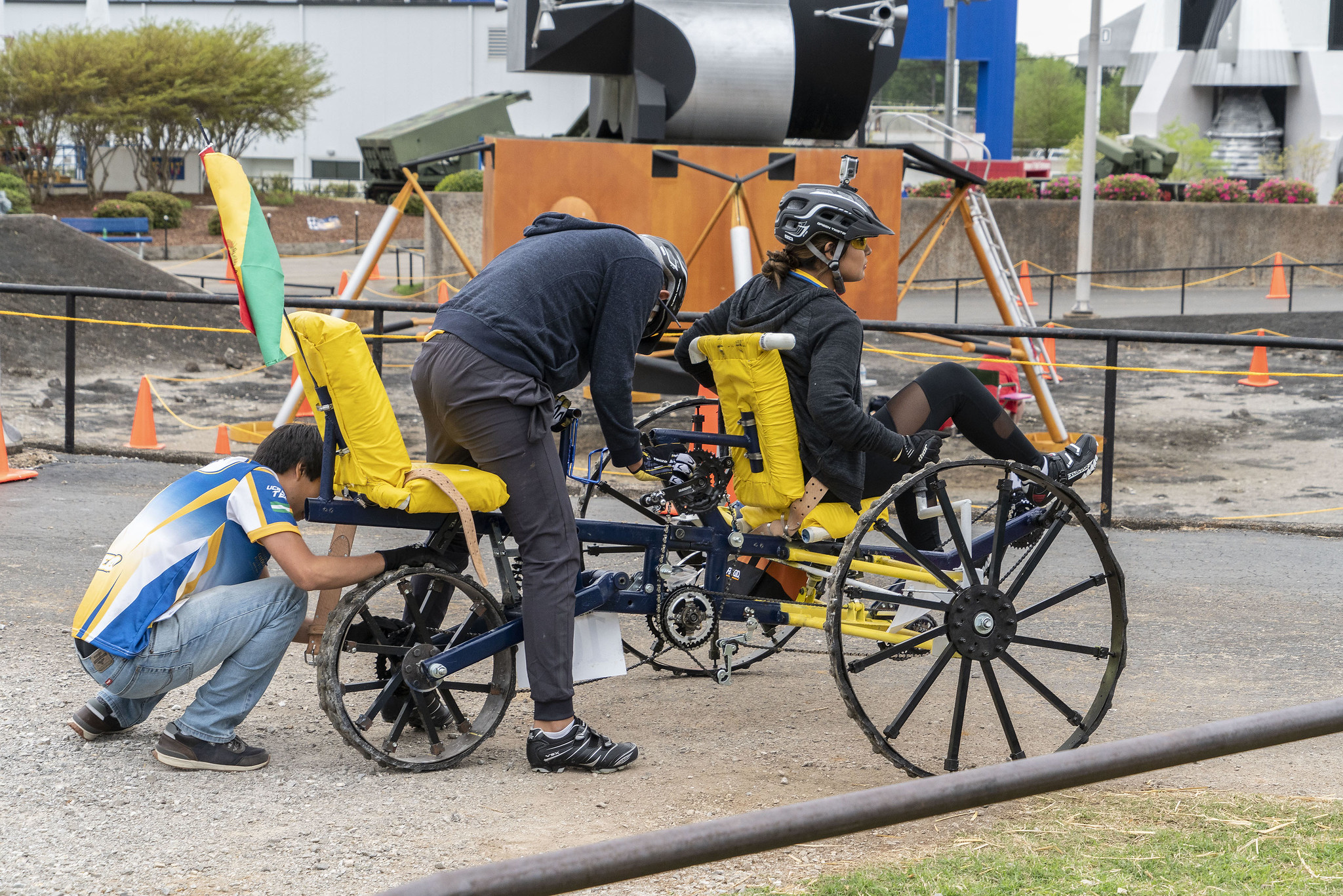 2 people on a human-powered rover