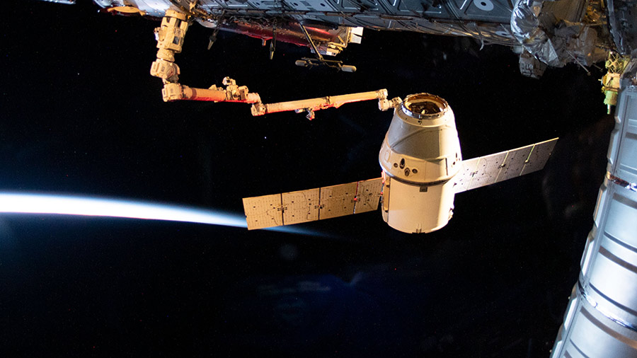 The SpaceX Dragon cargo craft moments before its release