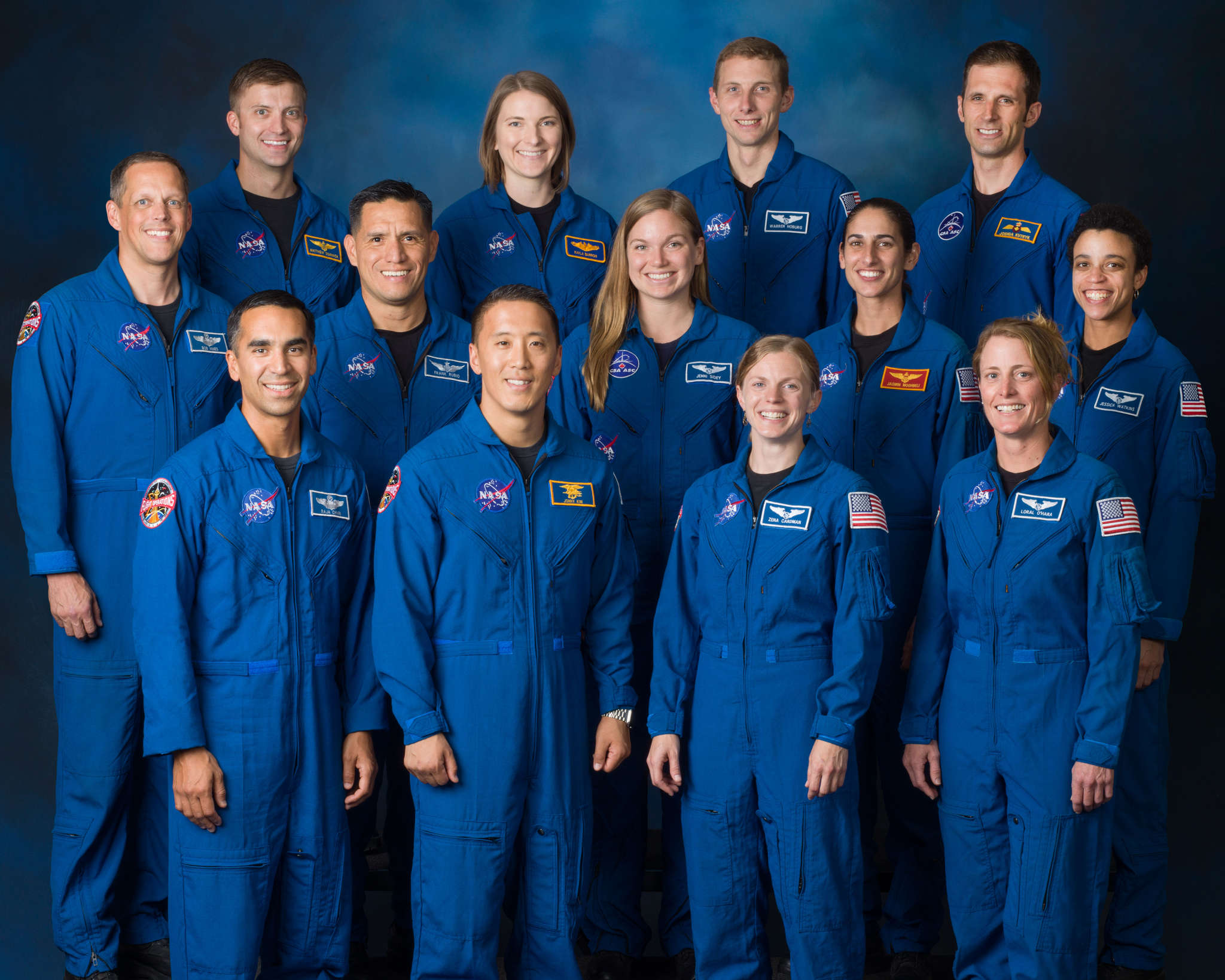 A portrait of 13 astronaut candidates in the 2017 class 