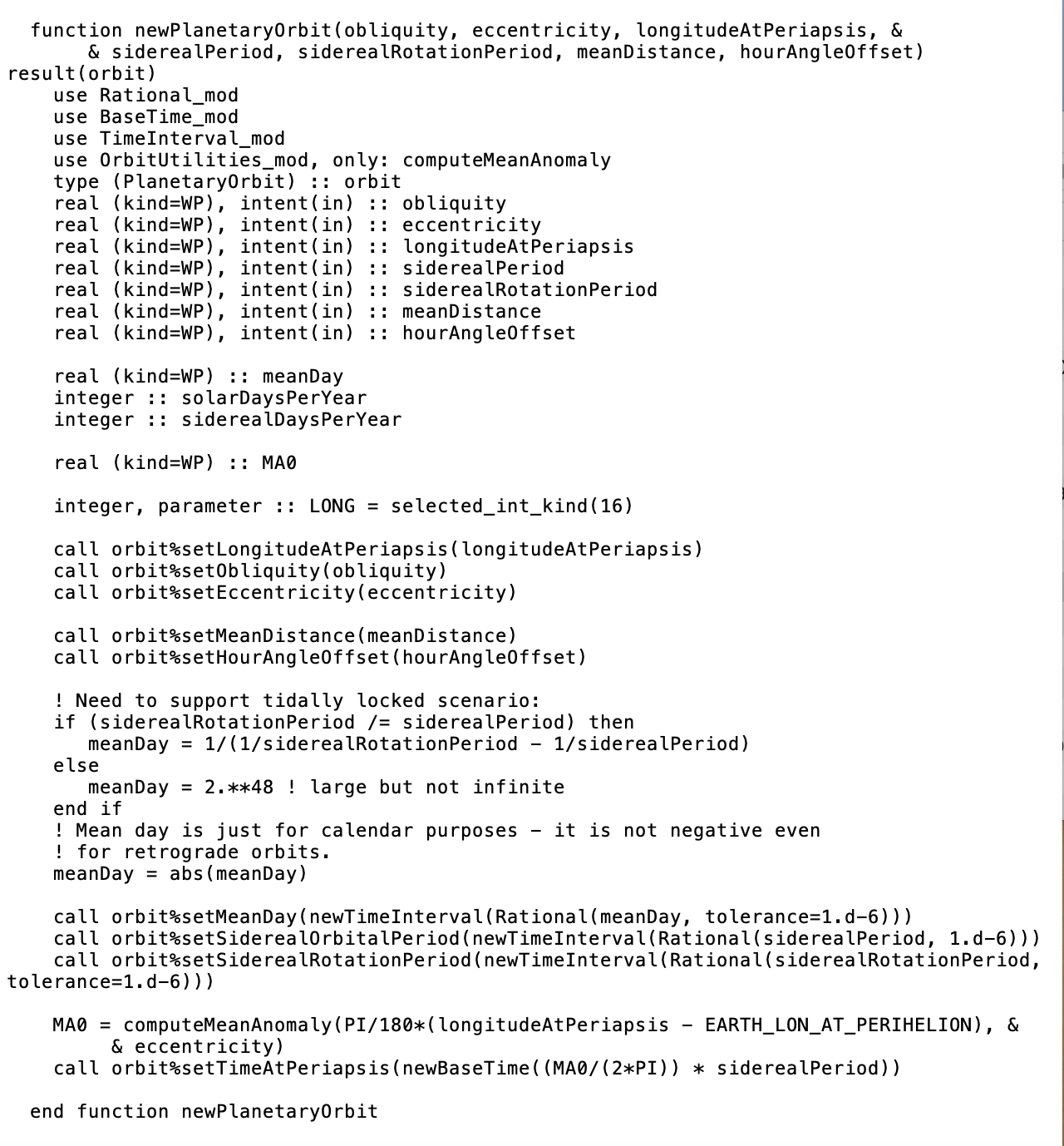 excerpt of Fortran code from the ROCKE-3D model