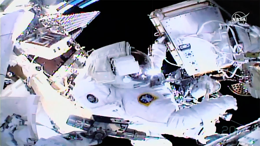 Astronaut Luca Parmitano during the final spacewalk to repair a cosmic ray detector