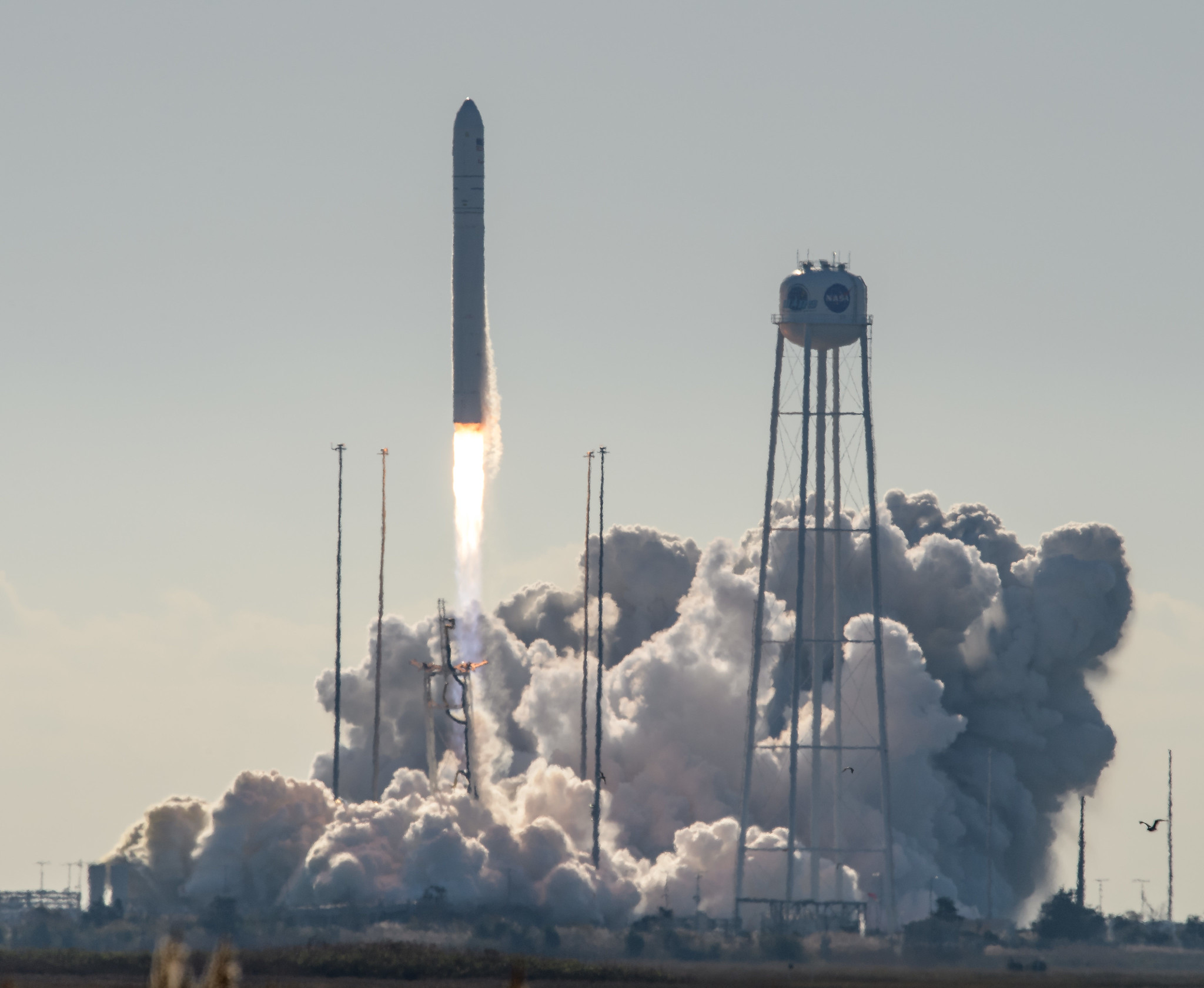 A Northrop Grumman Antares rocket, with Cygnus resupply spacecraft onboard, launches from Pad-0A of NASA's Wallops 