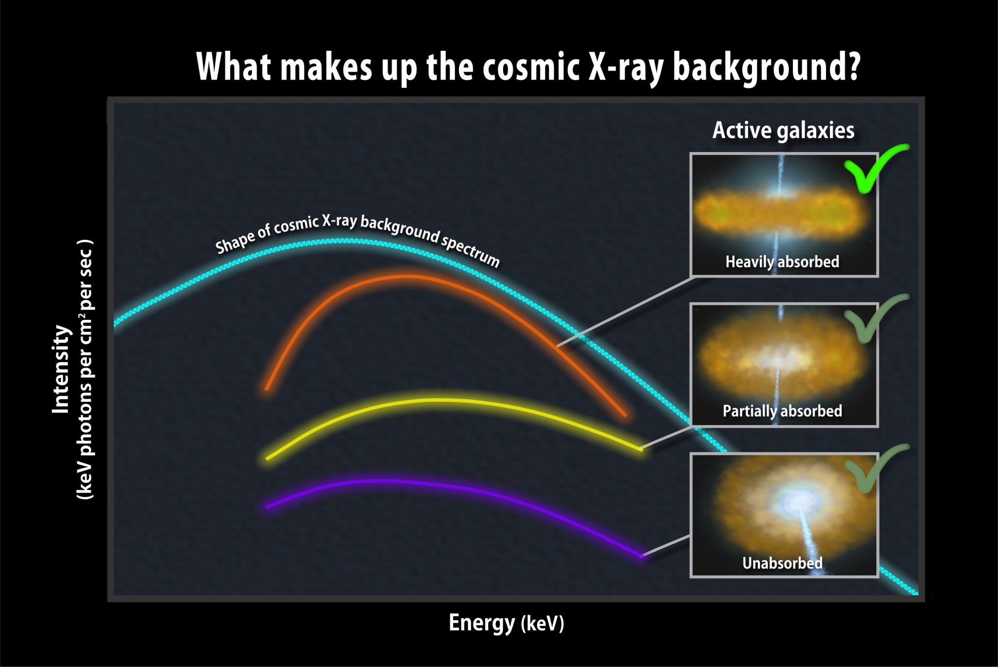 Graph of Cosmic X-ray background showing contribution of heavily absorbed active galaxies