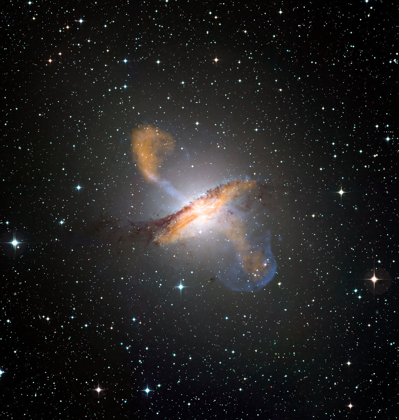 X-ray, optical, radio composite of Centaurus A